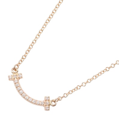 ティファニー TIFFANY&CO Tスマイル ダイヤ ネックレス ミニ ネックレス ジュエリー K18PG(ピンクゴールド) ダイヤモンド レディース ゴールド系 / クリア系 62617772 【中古】