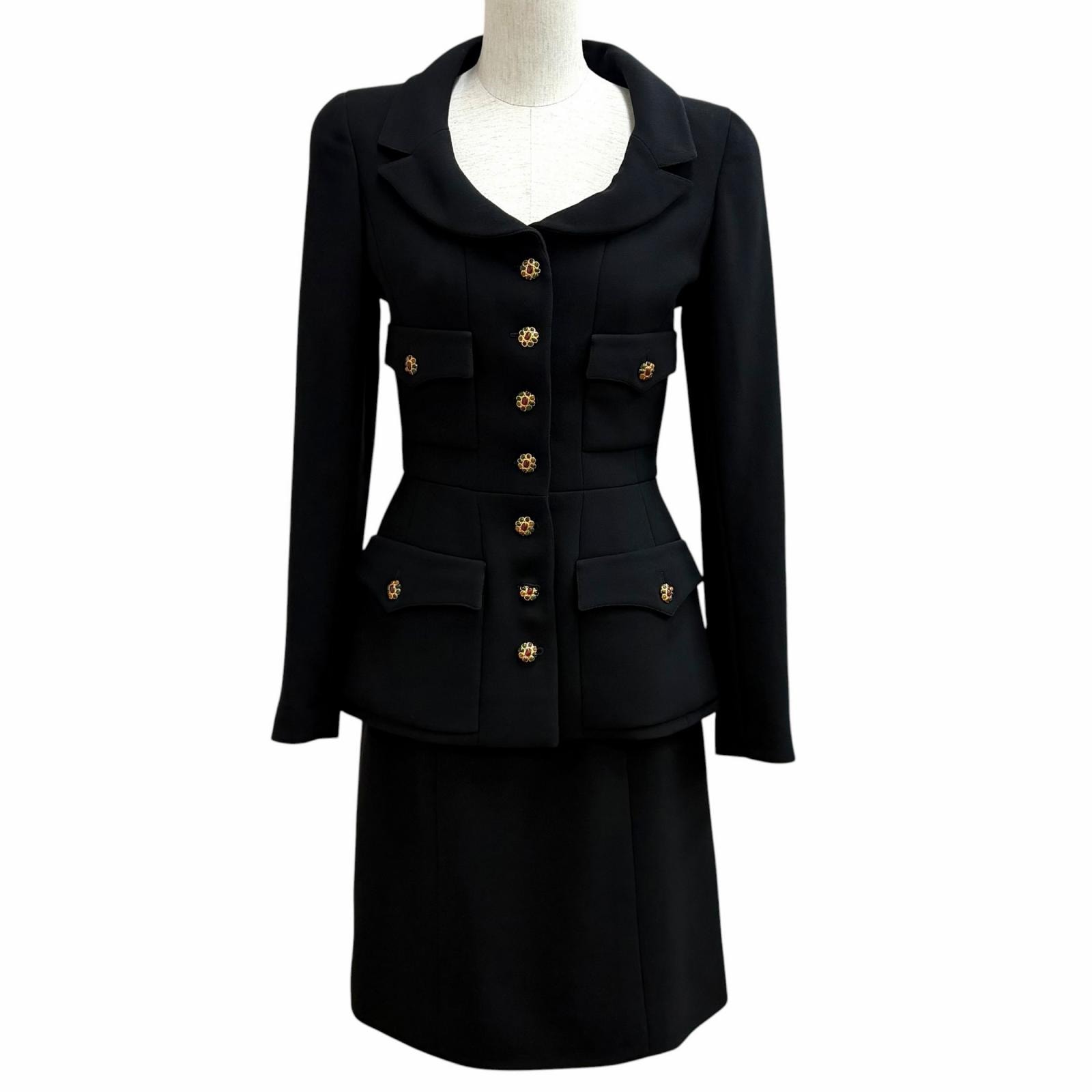 極美品 シャネル スーツ ブラック レディース 38 96A P08512