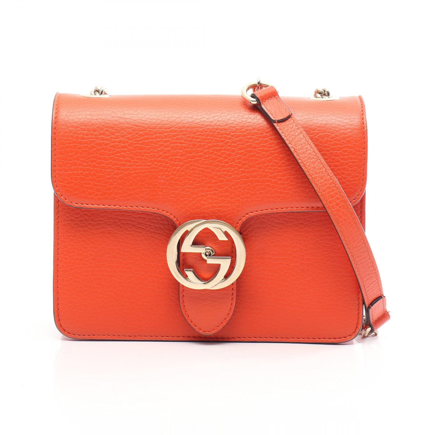 グッチ GUCCI インターロッキングG ショルダーバッグ バッグ レザー レディース オレンジ系 510304 【中古】
