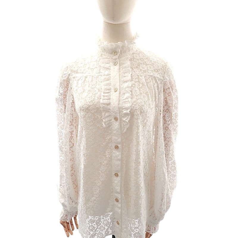 グッチ レース フリルシャツ ブラウス 42 ホワイト【中古】【ABランク】