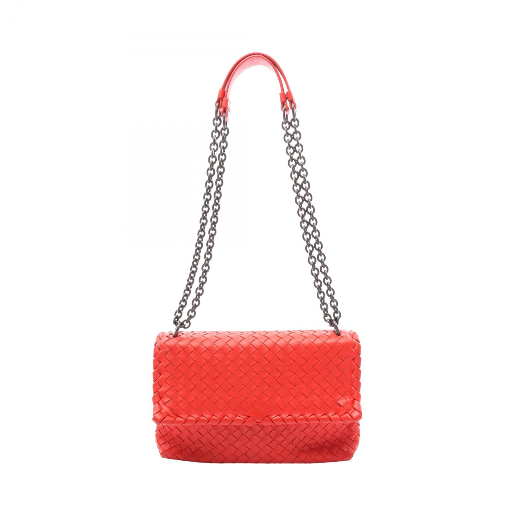 ボッテガヴェネタ BOTTEGA VENETA スモール オリンピア ショルダーバッグ バッグ レザー レディース レッド系 【中古】