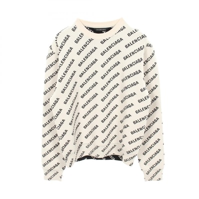 バレンシアガ BALENCIAGA ロゴ総柄 クルーネック ニット 衣料品 トップス コットン メンズ レディース ホワイト系 / ブラック系 【中古】