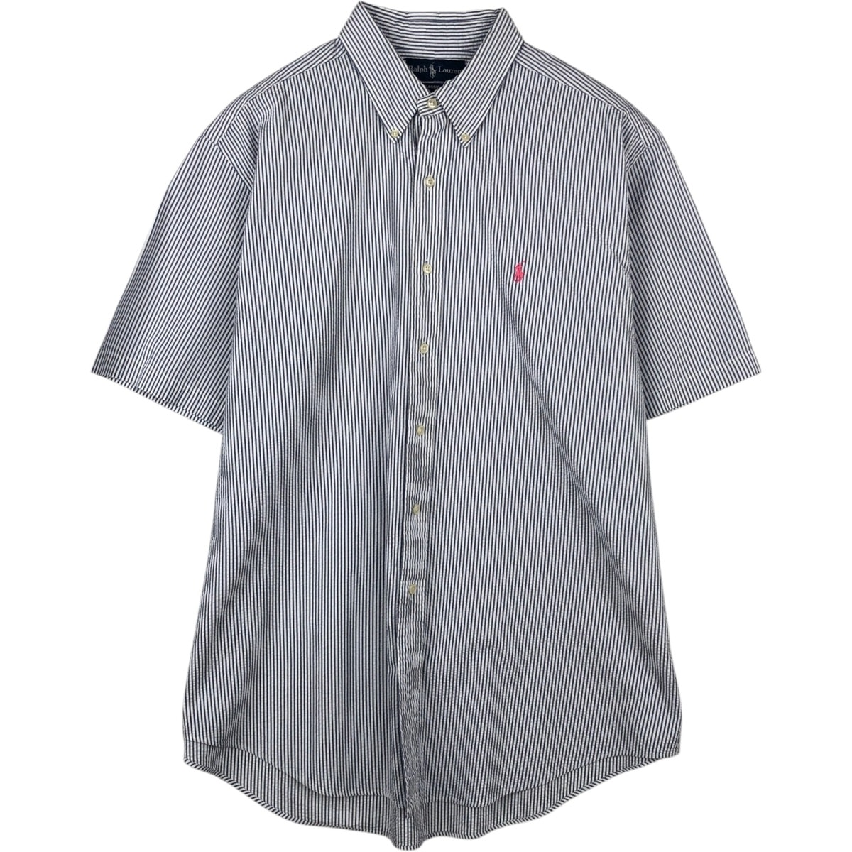古着 ラルフローレン Ralph Lauren CLASSIC FIT クラシックフィット シアサッカー 半袖 ボタンダウン ストライプシャツ メンズXL相当/eaa623569