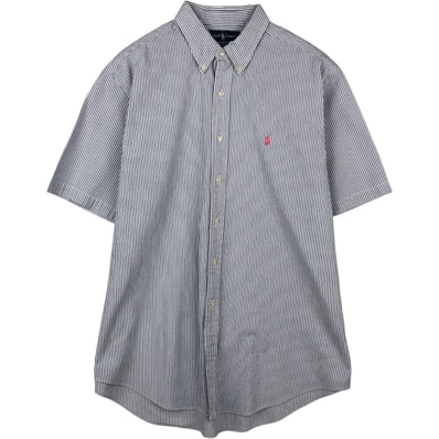 古着 ラルフローレン Ralph Lauren CLASSIC FIT クラシックフィット シアサッカー 半袖 ボタンダウン ストライプシャツ メンズXL相当/eaa623569