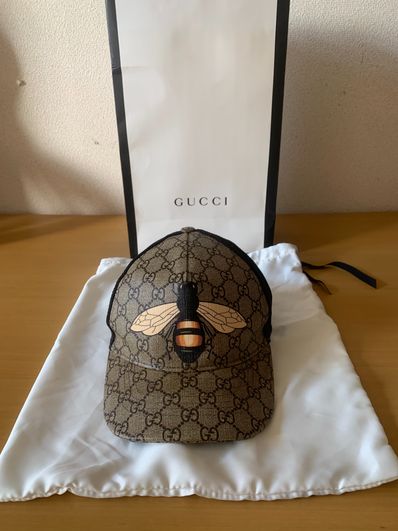 GUCCI Bee Print GG Supreme Baseball Cap "Beige/Ebony"