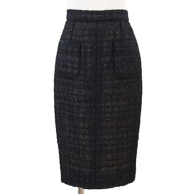 【美品】 シャネル ツイード メッシュ スカート レディース ブラック 36 CHANEL