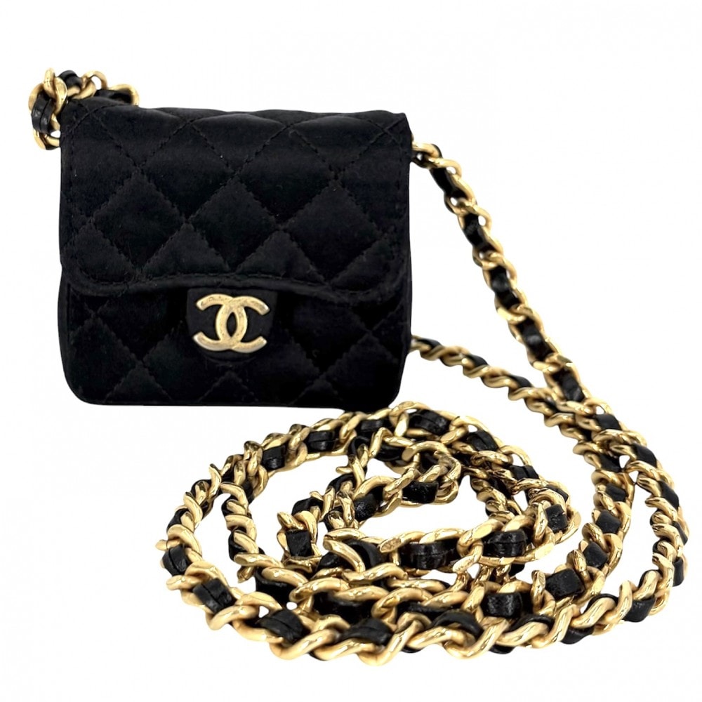 CHANEL シャネル ショルダーバッグ 肩掛け 斜め掛け ミニチェーンショルダーバッグ ミニミニマトラッセ ポシェット コインケース マイクロ サテン ブラック 黒 マットゴールド金具 レディース【中古品】
