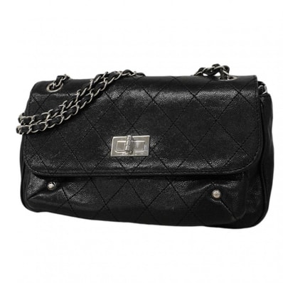 【6dc3605-k】シャネル ショルダーバッグ 2.55/マトラッセ チェーンショルダー キャビアスキン ブラック シルバー金具【中古】レディース