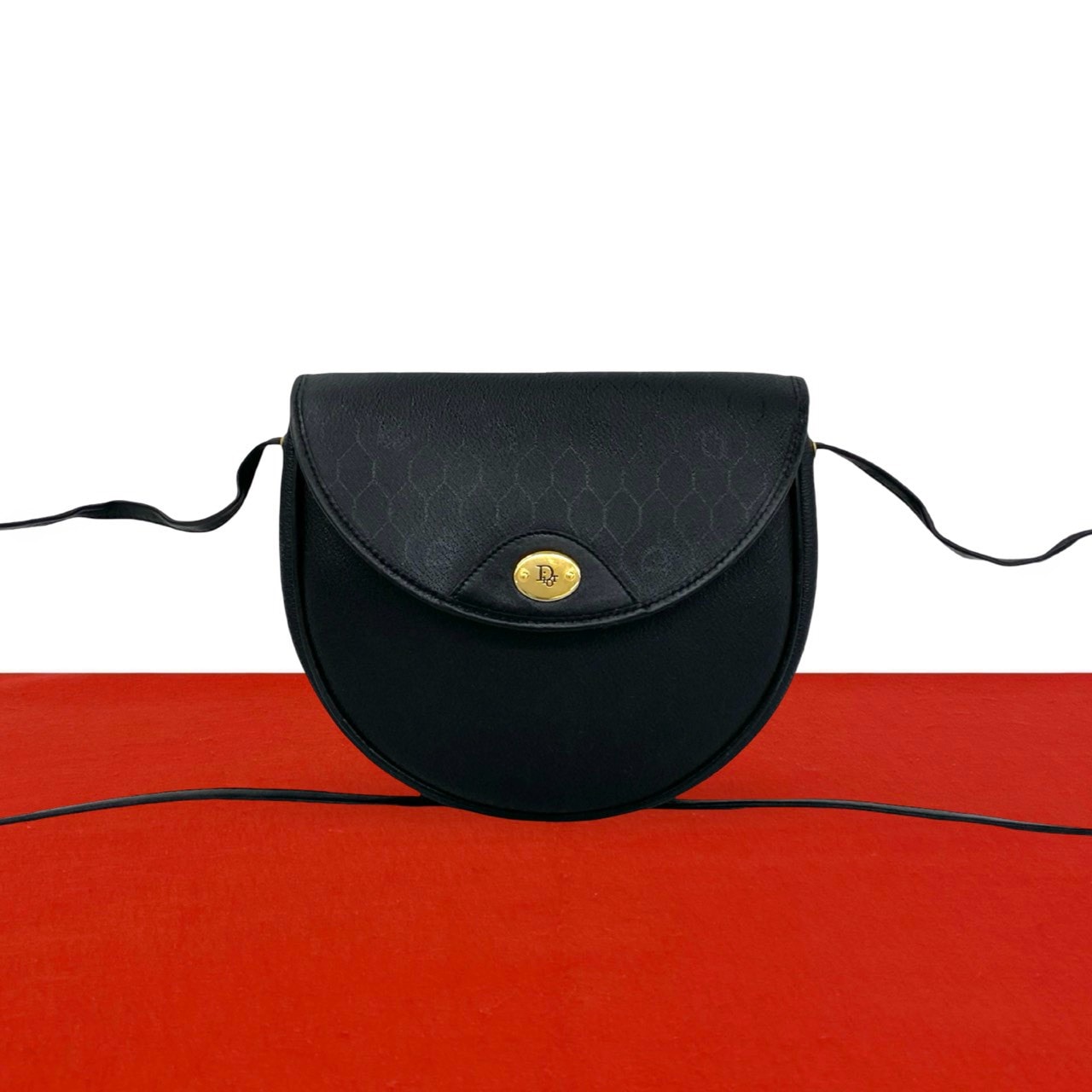 Christian Dior ディオール ハニカム 柄 レザー PVC ショルダーバッグ ブラック
 90235