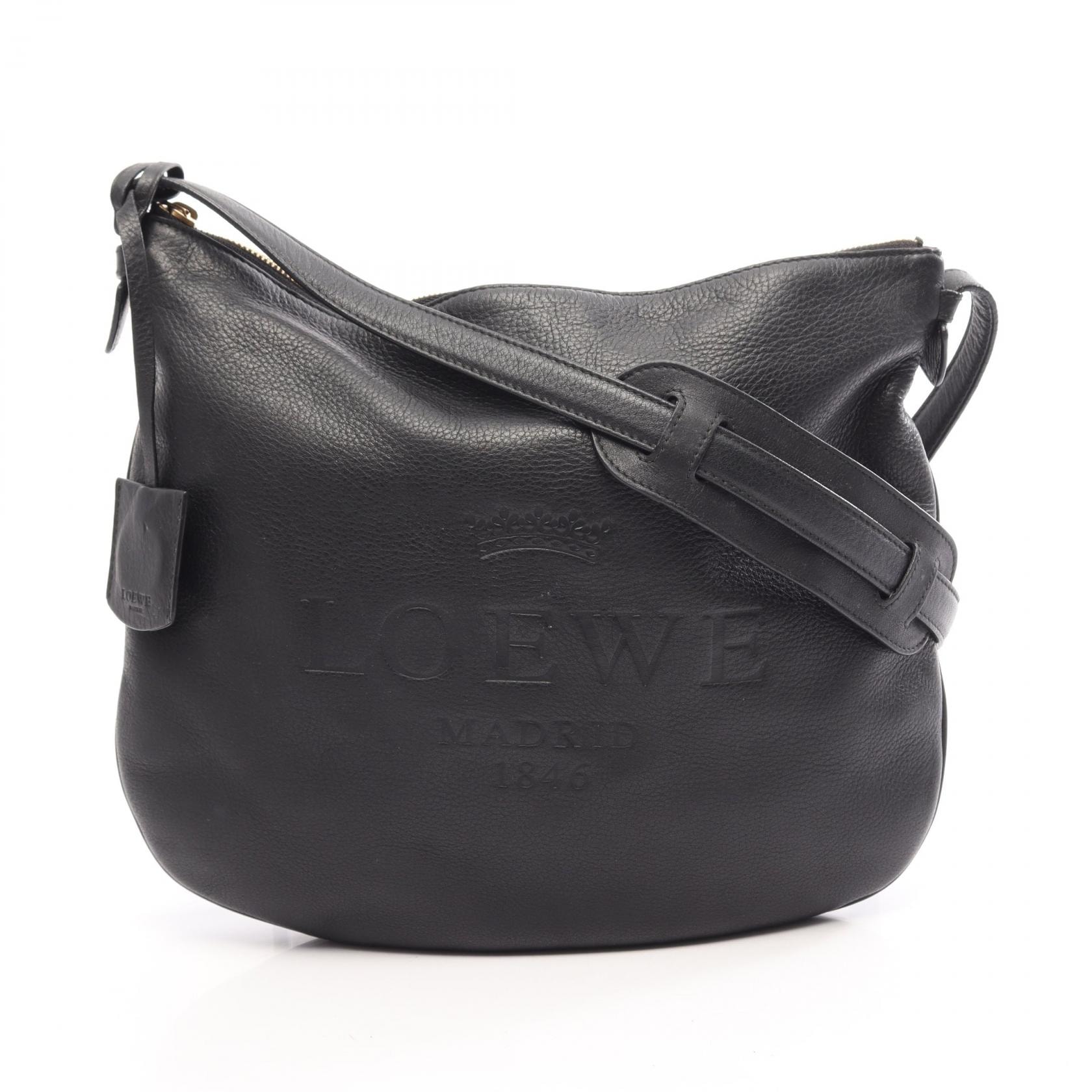 ロエベ LOEWE ヘリテージ ショルダーバッグ バッグ レザー レディース ブラック系 【中古】