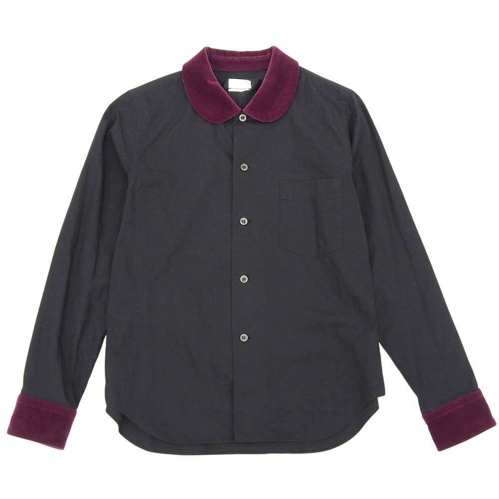 ブラックコムデギャルソン ラウンドカラー ベロア切り替え シャツ トップス メンズ ブラック XS 1S-B010 XS