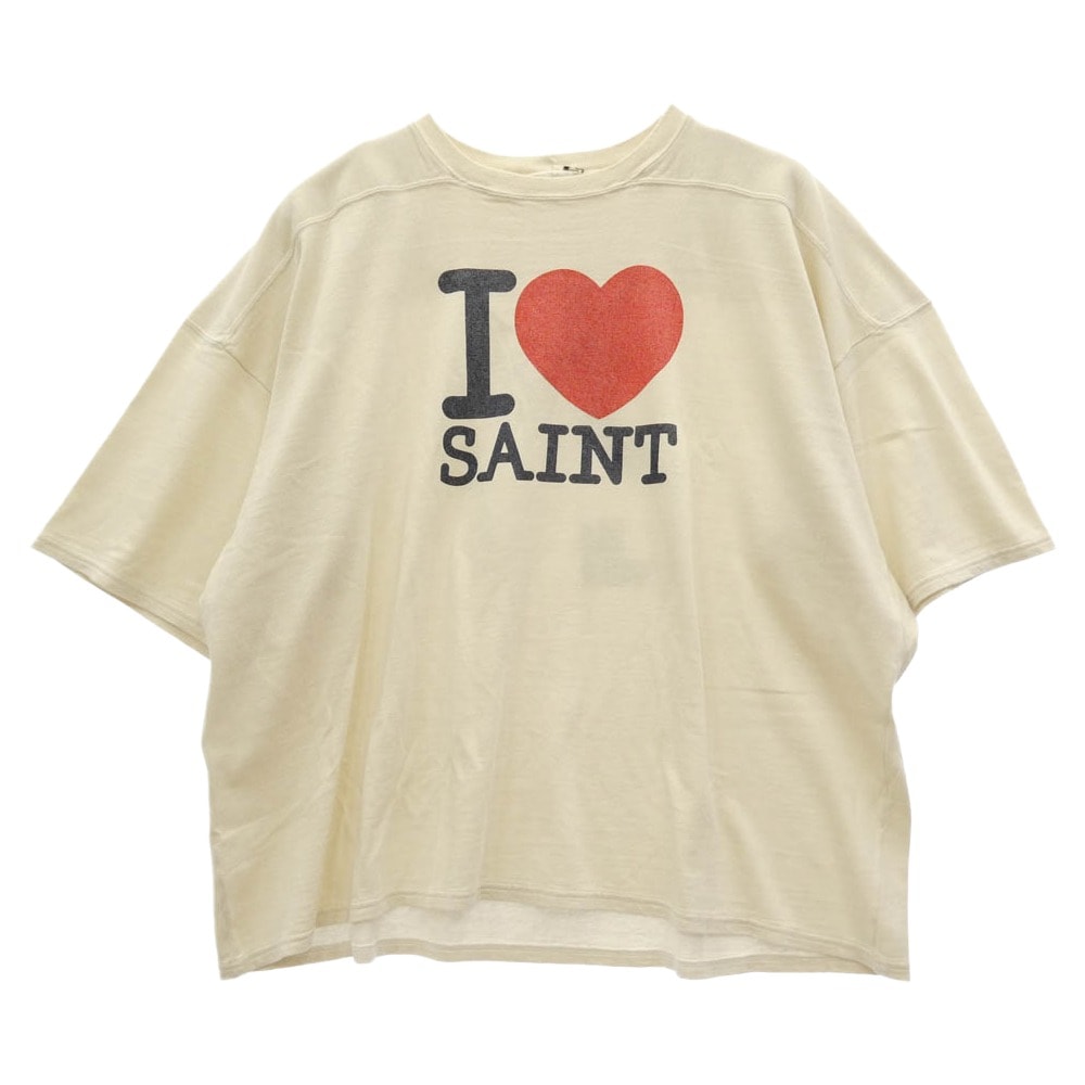 SAINT MICHAEL セントマイケル Tシャツ 26SS SM-MK8-0000-025 FOOT BALL SS T-SHIRT ヴィンテージ加工 プリント 半袖 Tシャツ ベージュ系 XL【美品】【中古】