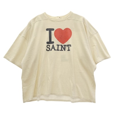 SAINT MICHAEL セントマイケル Tシャツ 26SS SM-MK8-0000-025 FOOT BALL SS T-SHIRT ヴィンテージ加工 プリント 半袖 Tシャツ ベージュ系 XL【美品】【中古】