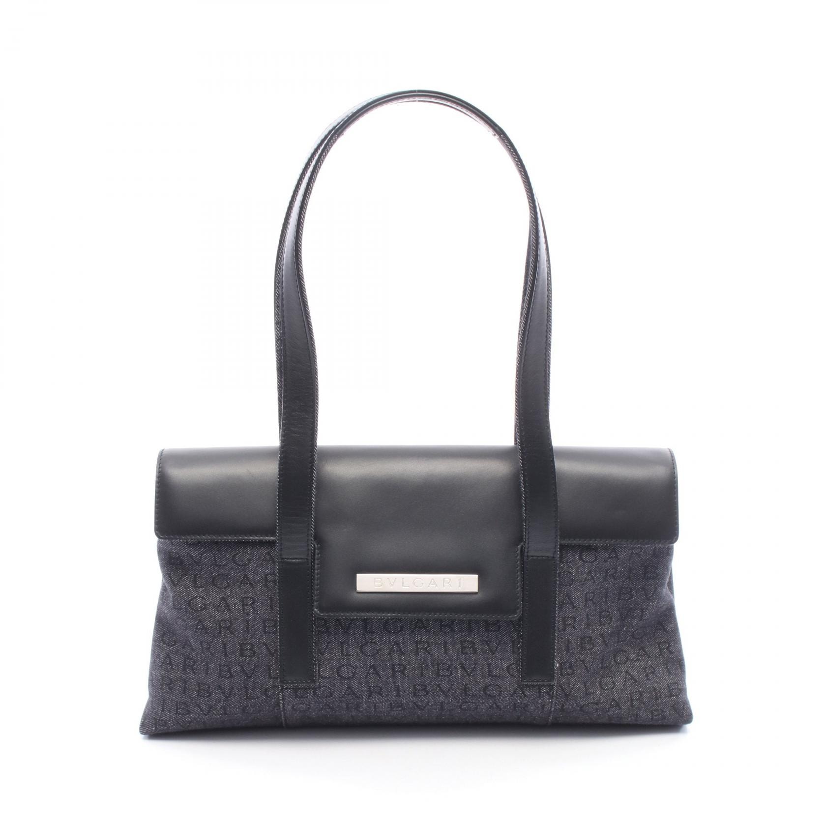 ブルガリ BVLGARI ロゴマニア ショルダーバッグ バッグ デニム レザー レディース ネイビー系 / ブラック系 【中古】