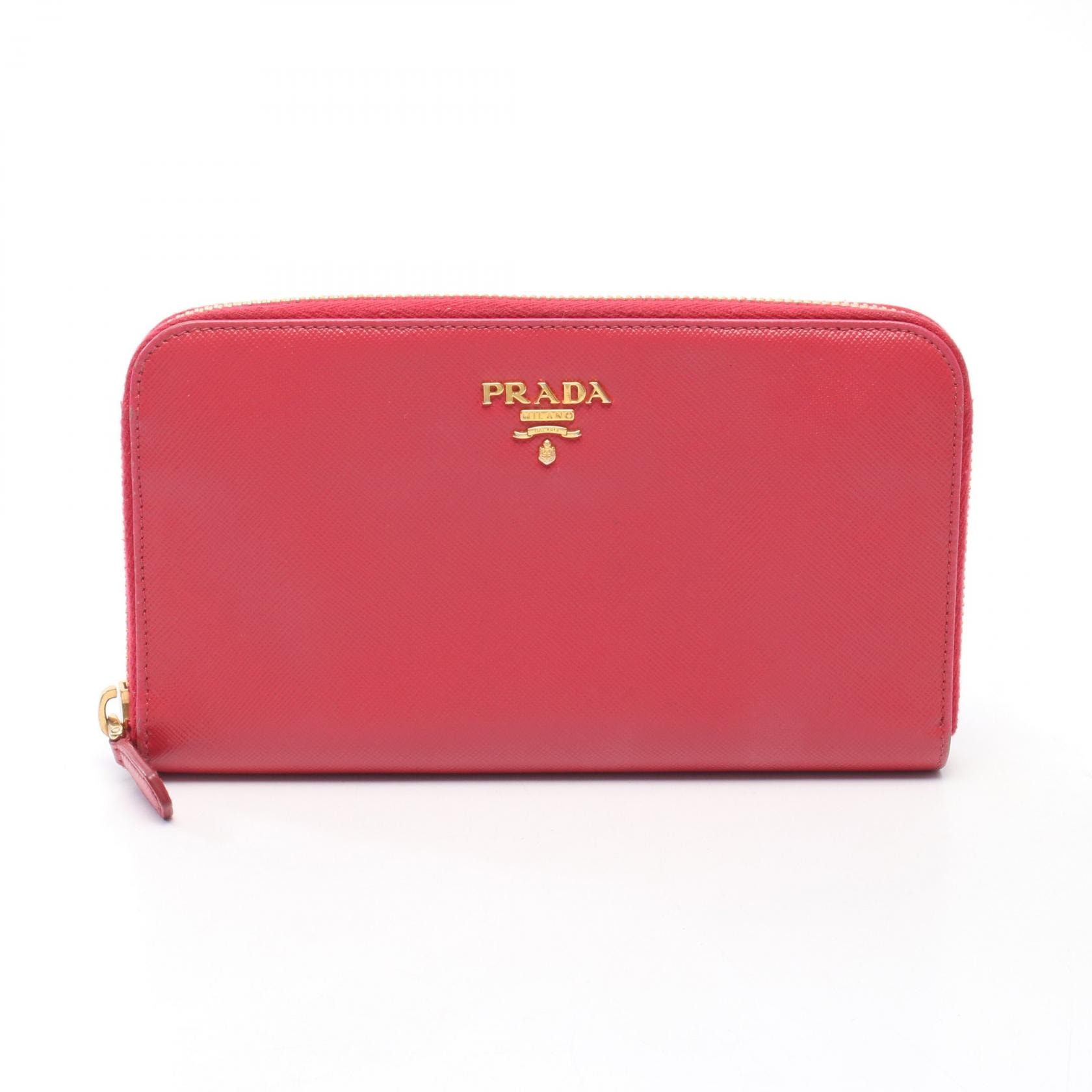 プラダ PRADA ラウンド長財布 財布 サフィアーノレザー レディース レッド系 【中古】