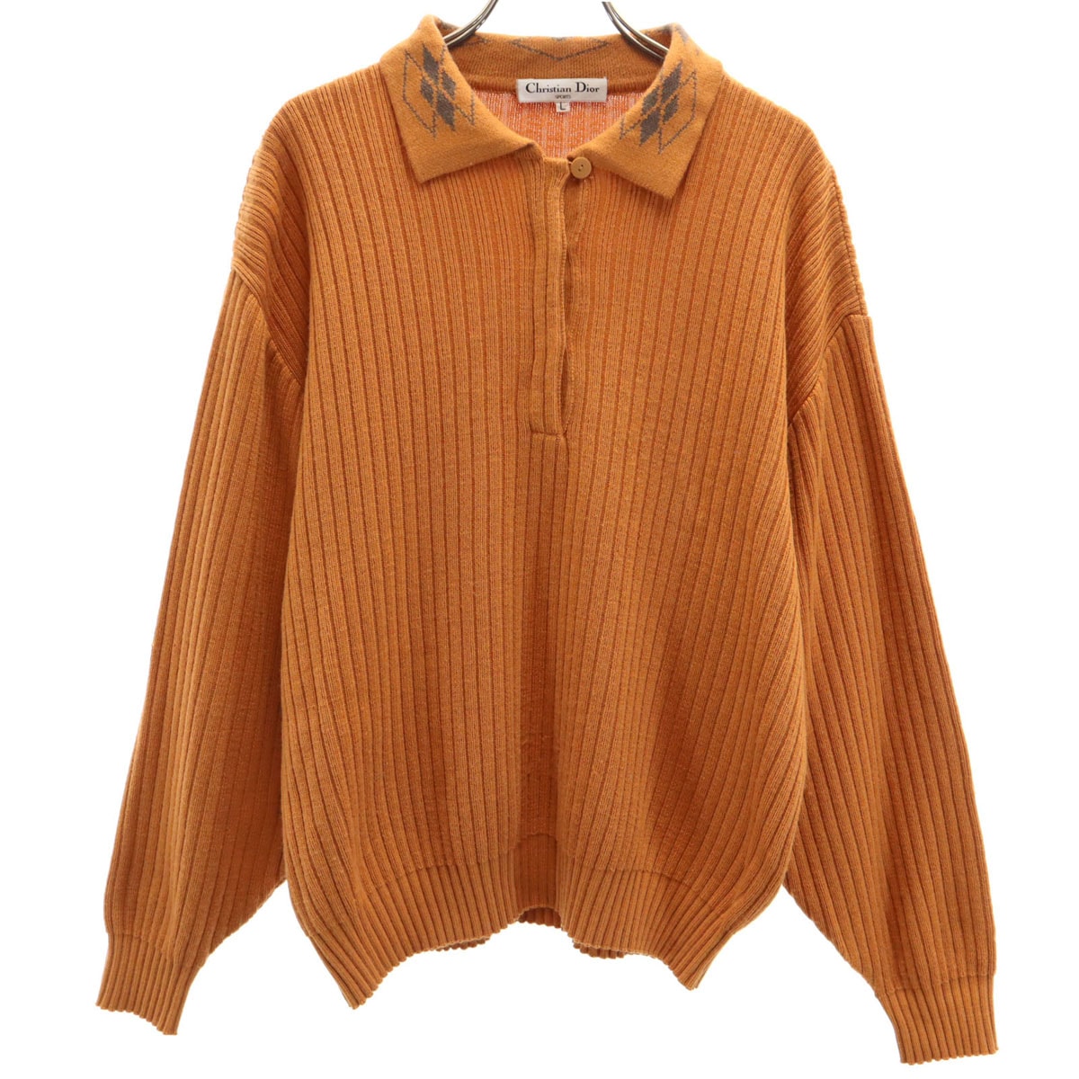 Christian Dior SPORTS クリスチャンディオール スポーツ 90s オールド 長袖 ポロ セーター L オレンジ系 比翼