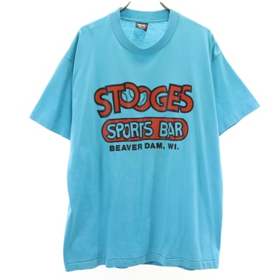 FRUIT OF THE LOOM BEST フルーツオブザルーム ベスト 90s USA製 オールド STOOGES SPORTS BAR 半袖 Tシャツ L 水色 シングルステッチ