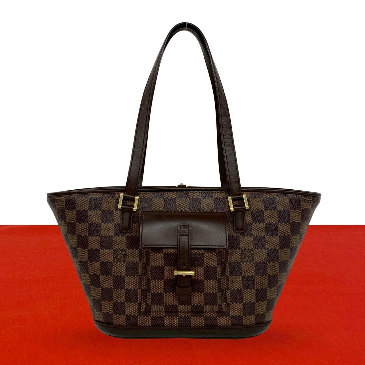 LOUIS VUITTON ルイヴィトン マノスク PM ダミエ レザー PVC トートバッグ ブラウン
 73431