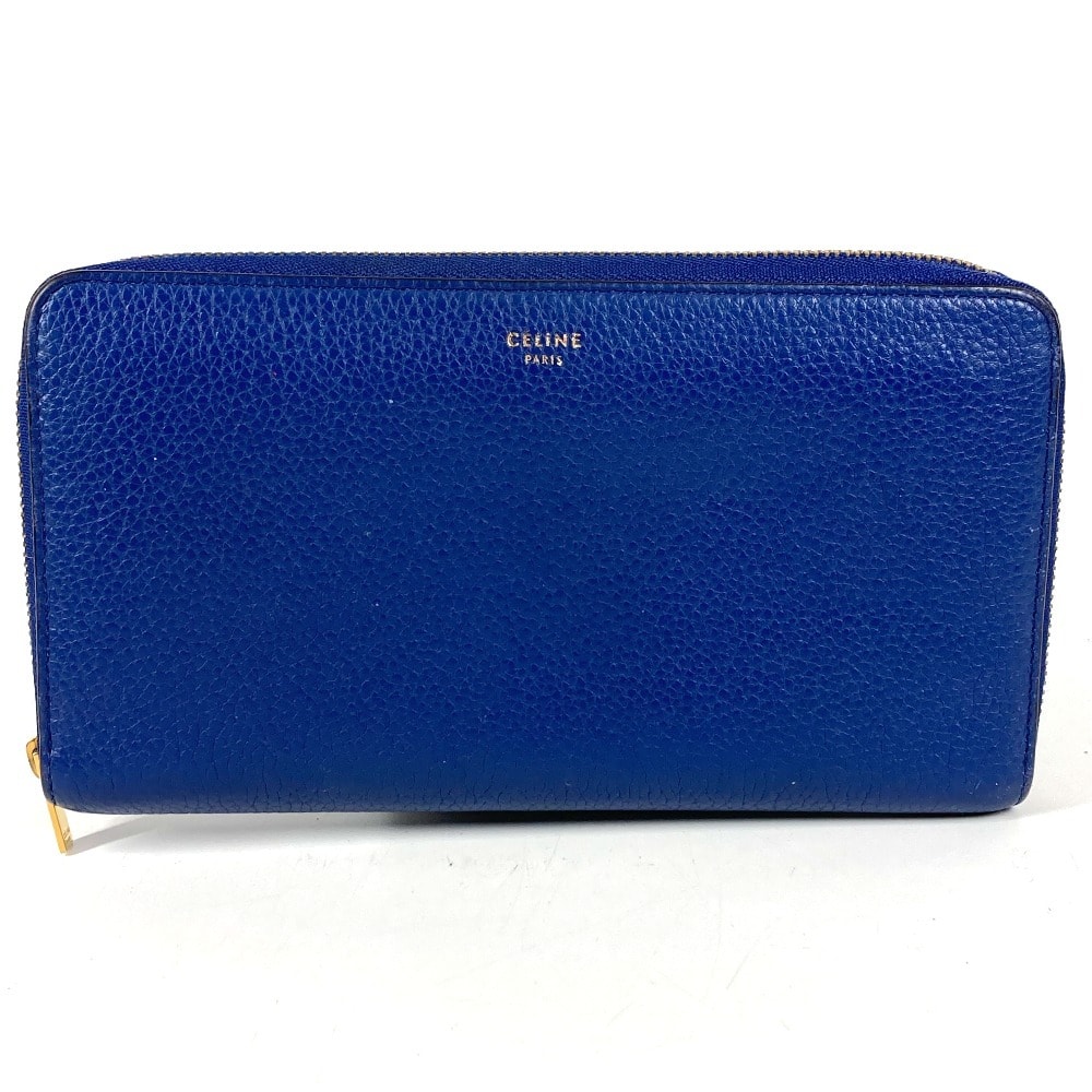 セリーヌ CELINE ロゴ ロングウォレット ラウンドファスナー 長財布 レザー ブルー