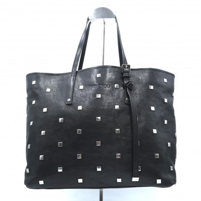 JIMMY CHOO(ジミーチュウ)サシャM トートバッグ スタースタッズ ブラック レザー シルバー金具 肩掛け レディース イタリア製 【中古】