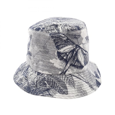 ディオール Dior Toile de Jouy トワル ドゥ ジュイ バケット ハット 帽子 ポリエステル レディース ホワイト系 / ネイビー系 【中古】