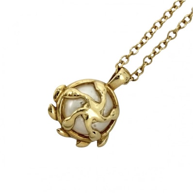 TIFFANY&Co. ティファニー ネックレス パロマ・ピカソ オリーブ リーフ ペンダント 真珠 ジュエリー Paloma Picasso アクセサリー K18イエローゴールド パール パール 74627234 レディース 約2.1g【中古品】