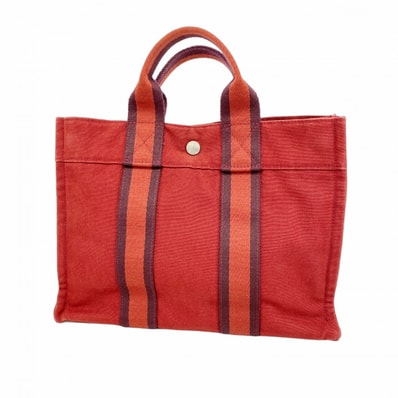 【6ea0090-k】エルメス トートバッグ フールトゥPM キャンバス レッド シルバー金具【中古】メンズ レディース ユニセックス