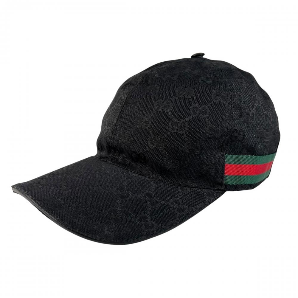 GUCCI グッチ キャップ シェリーライン オリジナルGGキャンバス ベースボールキャップ Mサイズ 200035 GGキャンバス    ブラック 黒 ユニセックス 約515g【中古品】