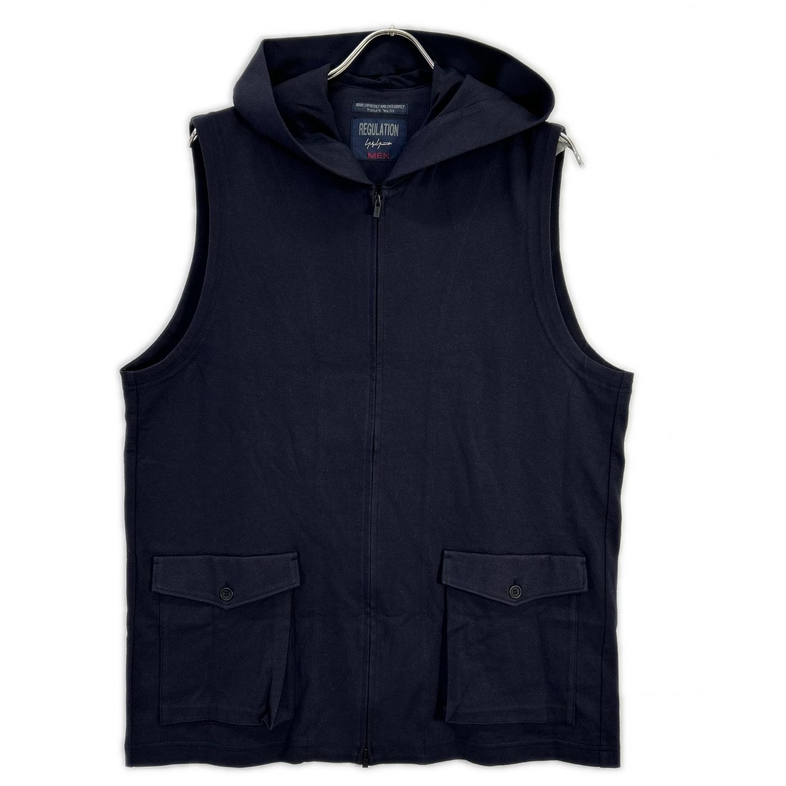 レギュレーション ヨウジヤマモト ネイビー HIGH DENSITY JERSEY HOODED ZIP VEST 3