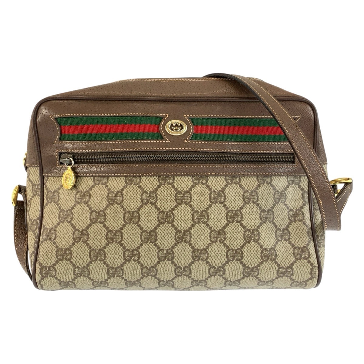 GUCCI グッチ ヴィンテージ シェリーライン ブラウン ベージュ ゴールド金具 GGスプリームキャンバス レザー/ ショルダーバッグ ポシェット 604692 【中古】