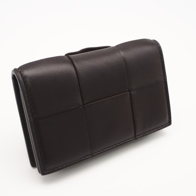 極美品 BOTTEGAVENETA ボッテガヴェネタ カセット 二つ折りカードケース 651396 カードケース ブラウン ラムスキン メンズ