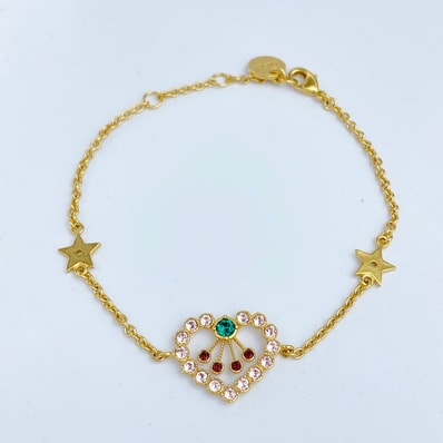 Christian Dior クリスチャンディオール ハートモチーフ ブレスレット ストーン ゴールド ピンク/レッドブラウン/グリーン レディース【中古】