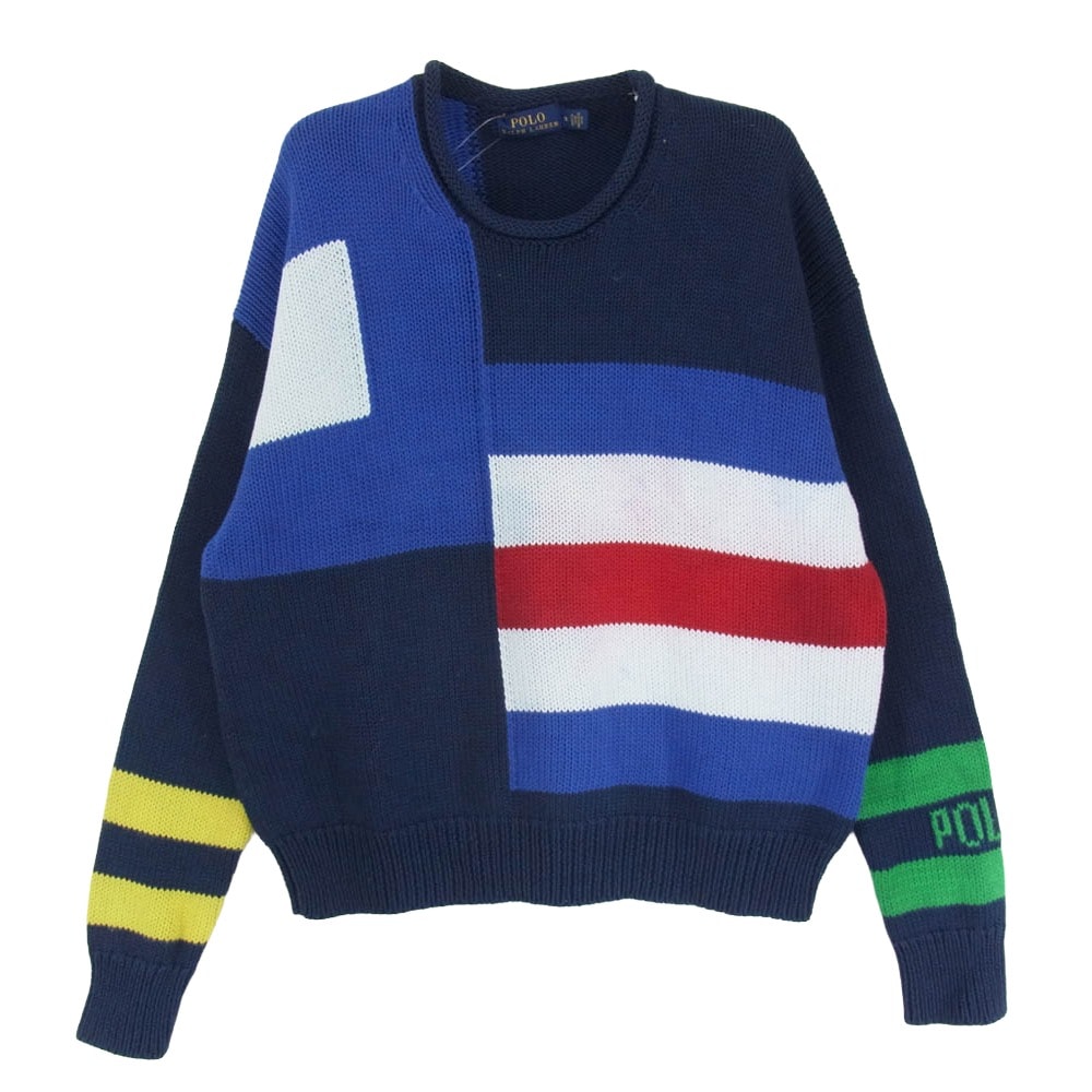 POLO RALPH LAUREN ポロ・ラルフローレン ニット クルーネック マルチカラー ニット M ネイビー系 M【中古】