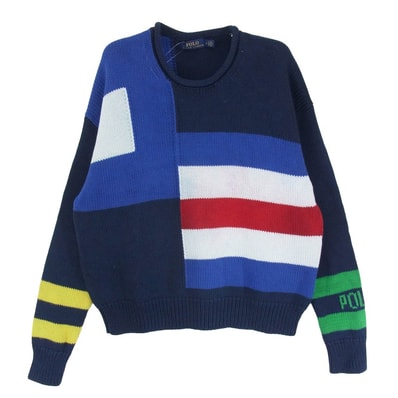 POLO RALPH LAUREN ポロ・ラルフローレン ニット クルーネック マルチカラー ニット M ネイビー系 M【中古】