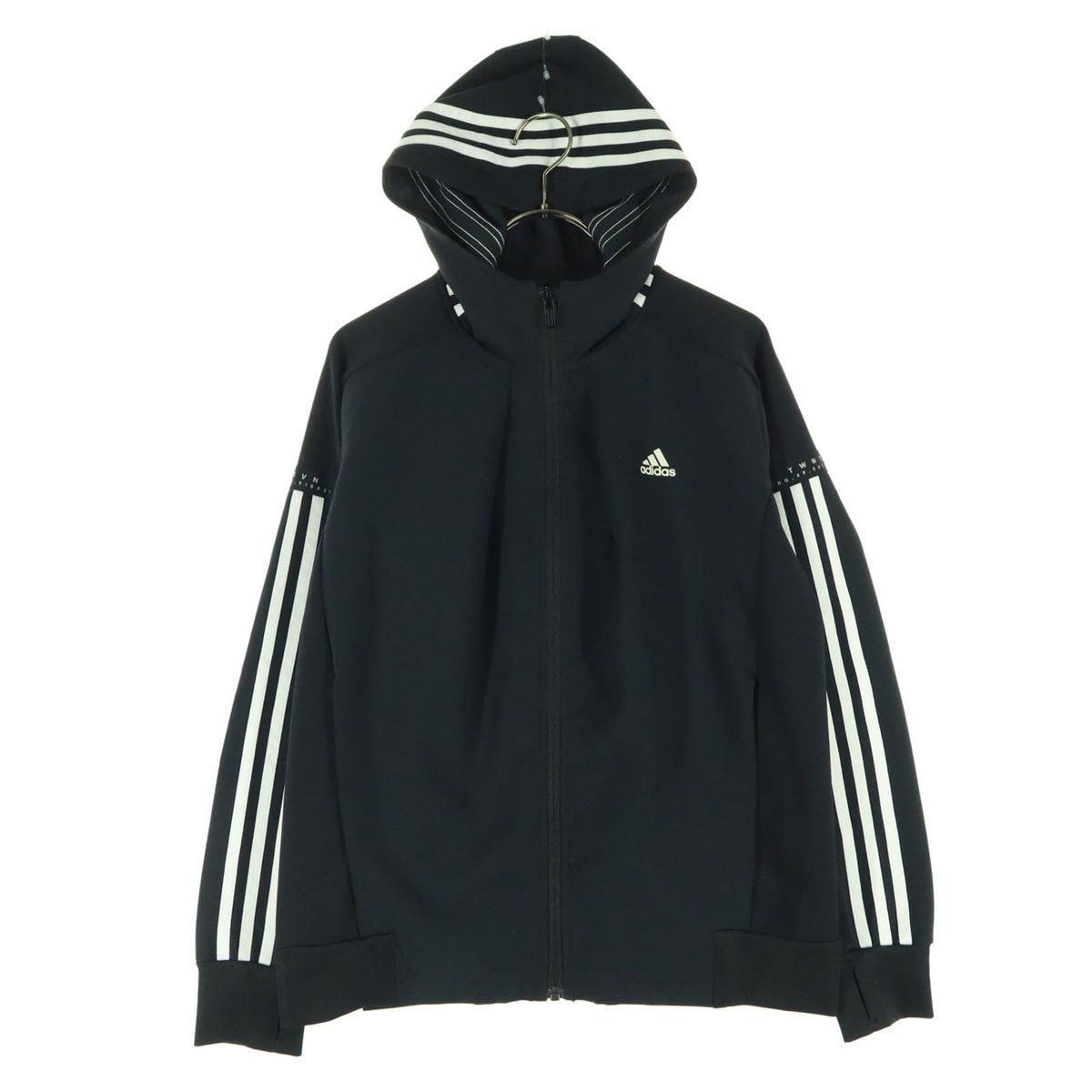 adidas アディダス ワンポイントロゴ 長袖 フーディジャケット M ブラック