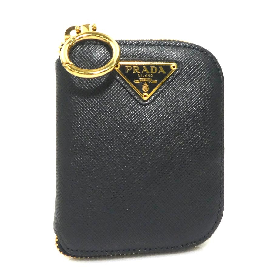 プラダ PRADA ポーチ 折りたたみポーチ レザー/ナイロン ブラック レディース【中古】 56619i