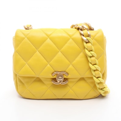 シャネル CHANEL マトラッセ スモールフラップ プラチェーン ショルダーバッグ バッグ ラムスキン(羊革) レディース イエロー系 【中古】
