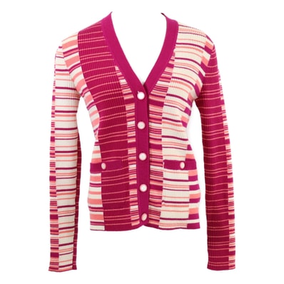 シャネル P62210K47538 ボーダー カシミヤ混 ニットカーディガン 34