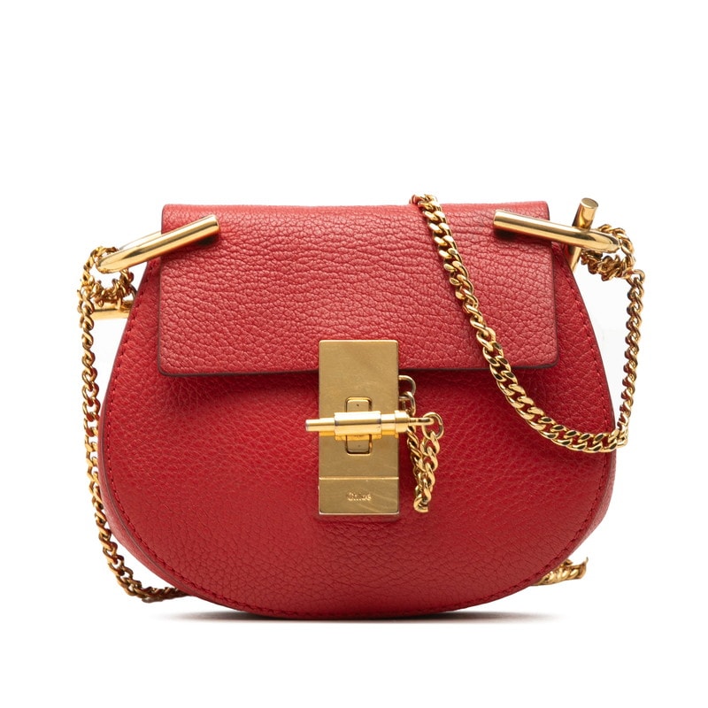 クロエ ドリュー ミニ 斜めかけ チェーン ショルダーバッグ レッド ゴールド レザー レディース Chloe 【中古】