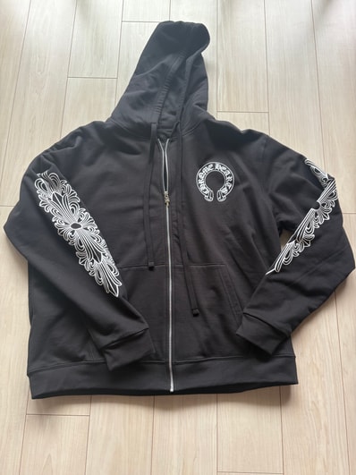 Chrome Hearts Horseshoe Floral Cross Fleece Zip-Up Hoodie "Black"