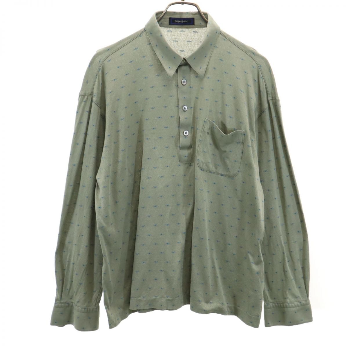 YVES SAINT LAURENT イヴサンローラン 90s オールド 長袖 ポロシャツ L カーキ