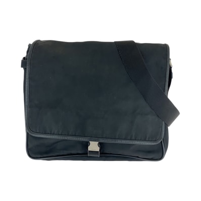 PRADA プラダ テスート 三角ロゴプレート ブラック 黒 シルバー金具 ナイロン ショルダーバッグ メッセンジャーバッグ 506643 【中古】