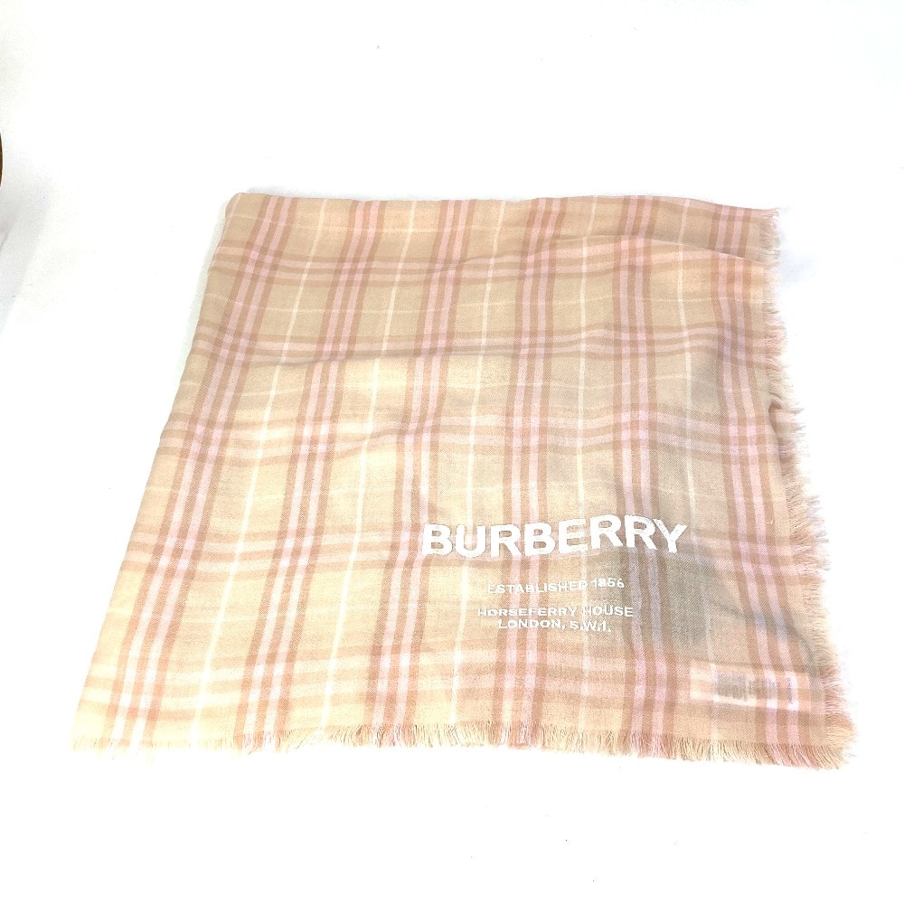 バーバリー BURBERRY ロゴ 8011095 チェック ストール ショール フリンジ マフラー カシミヤ ピンク/ベージュ