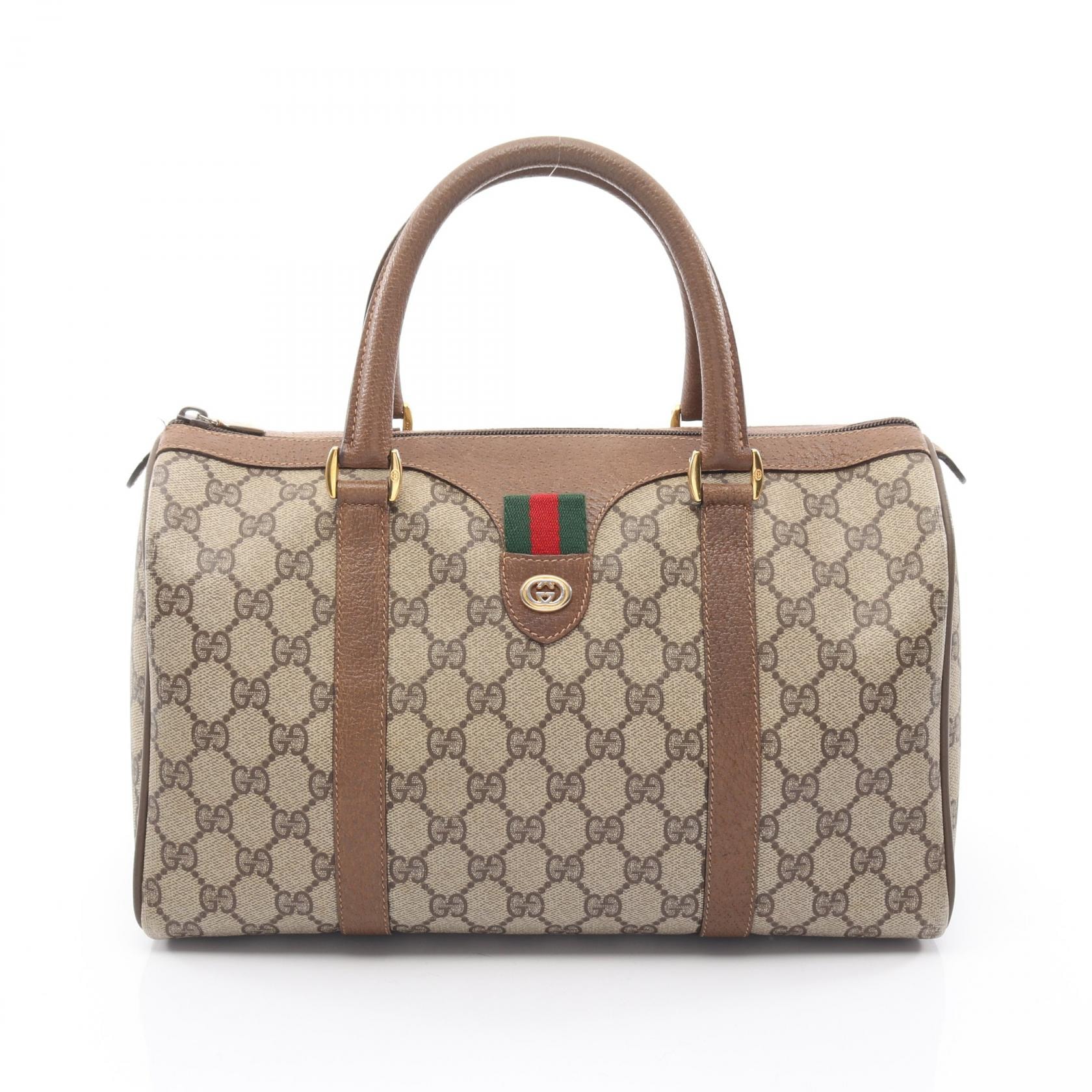グッチ GUCCI オールドグッチ GGプラス シェリーライン ハンドバッグ バッグ PVCコーティングキャンバス レザー レディース ベージュ系 / ブラウン系 40.02.007 【中古】