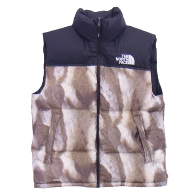 Supreme シュプリーム ベスト 13AW ND01341 × THE NORTH FACE ザノースフェイス Fur Print Nuptse Vest ダウンベスト ライトブラウン系 ブラック系 M【中古】
