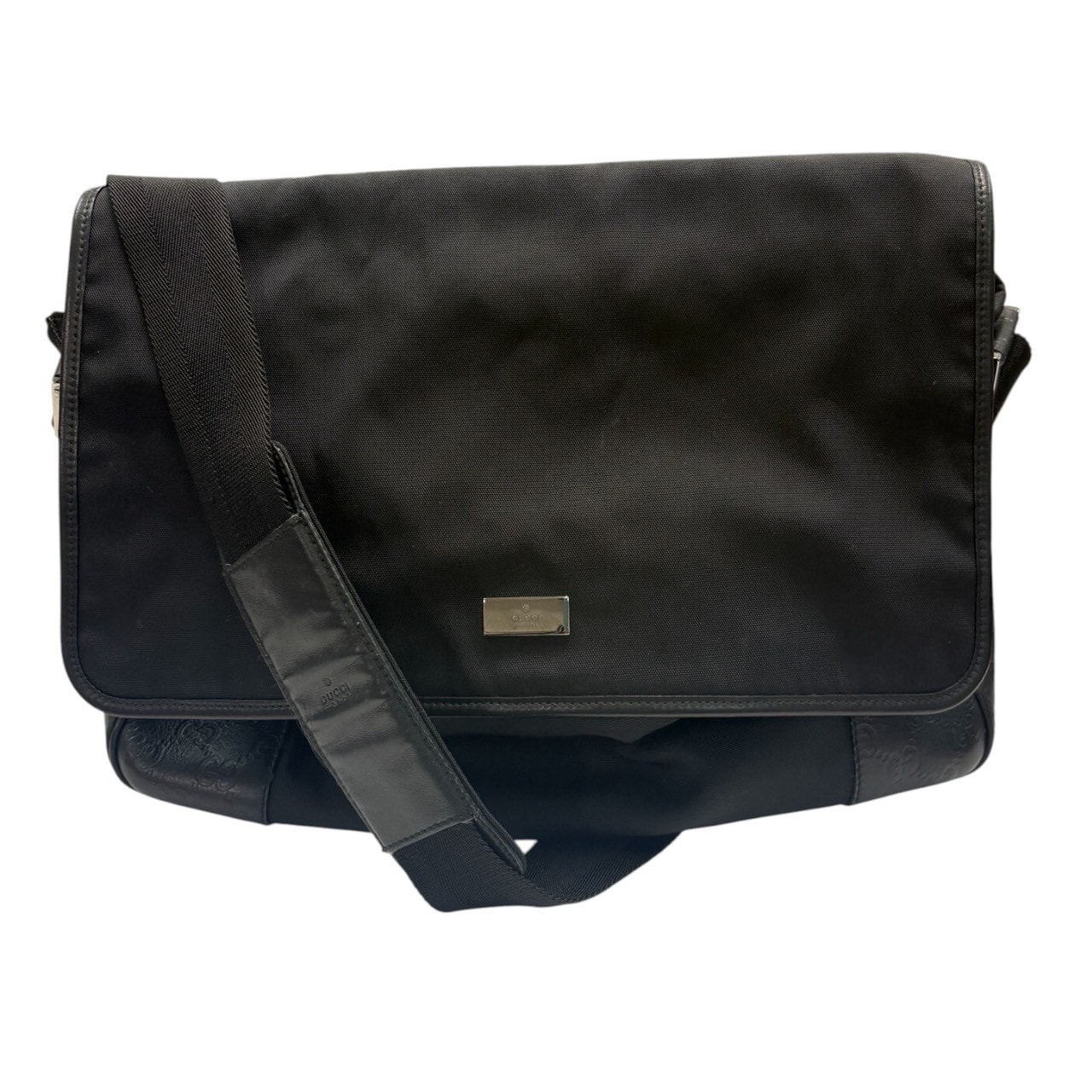 GUCCI グッチ GGエンボス ブラック シルバー金具 ナイロン レザー/ ショルダーバッグ S1-00083 【中古】