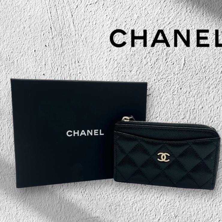 CHANEL シャネル マトラッセ キャビアスキン コインケース カードケース AP3179 L字ファスナー ブラック ゴールド金具 ★美品★