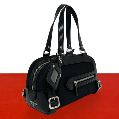 PRADA プラダ 三角ロゴ 金具 キャンバス レザー ハンドバッグ ブラック
17496