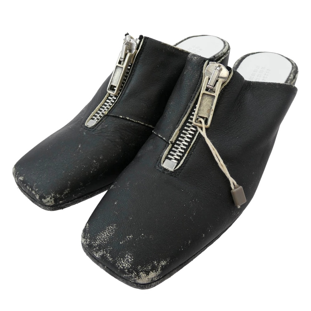 MAISON MARGIELA メゾンマルジェラ パンプス 20SS S66WP0008 MM6 Mules フロントジップ ダメージ ユーズド加工 ミュール パンプス ブラック系 35.5【極上美品】【中古】