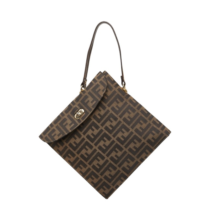 フェンディ ズッカ スクエア ワンハンドル ハンドバッグ ブラウン キャンバス レザー レディース FENDI 中古